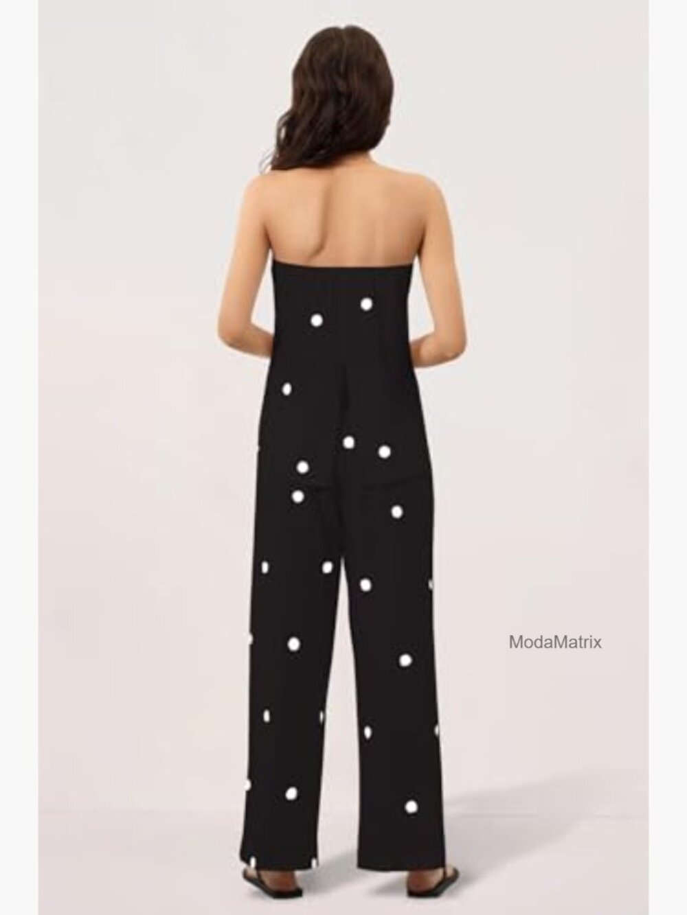 Strapless Tube Top Wide Leg Pants Set Polka Dot Casual Lounge - Picture 5 of 6